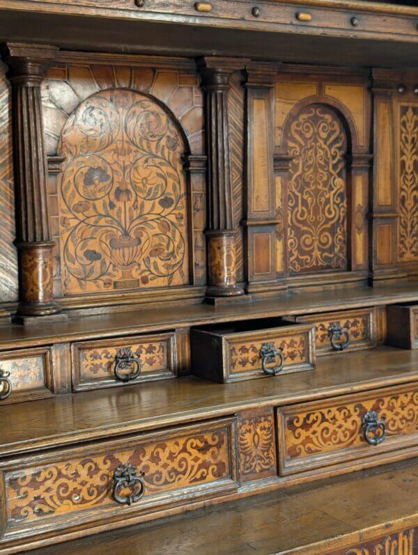 Fantastic 1888 Outsize German Oak Walnut Marquetry Cabinet