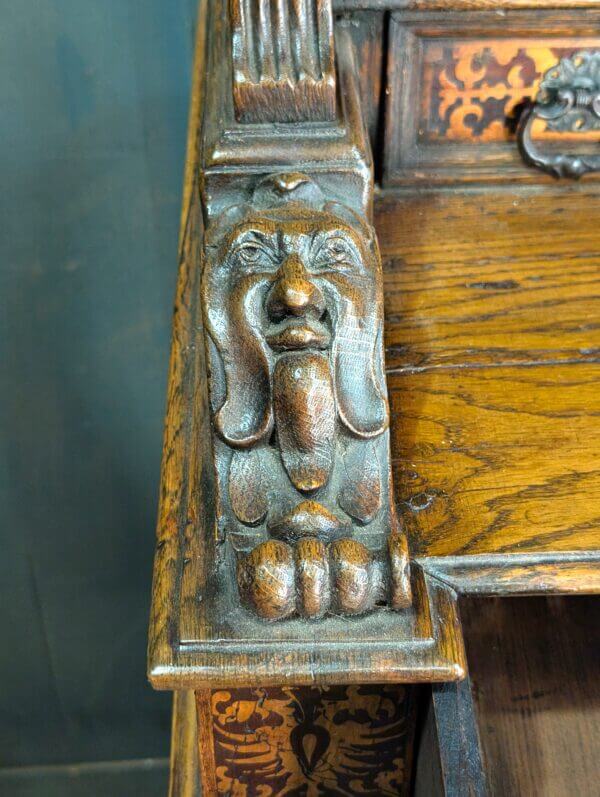 Fantastic 1888 Outsize German Oak Walnut Marquetry Cabinet