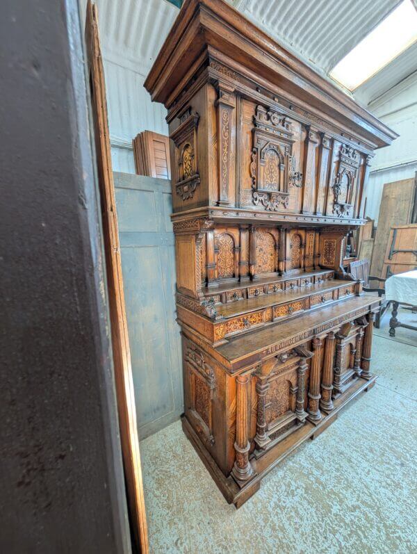 Fantastic 1888 Outsize German Oak Walnut Marquetry Cabinet