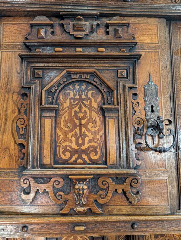 Fantastic 1888 Outsize German Oak Walnut Marquetry Cabinet
