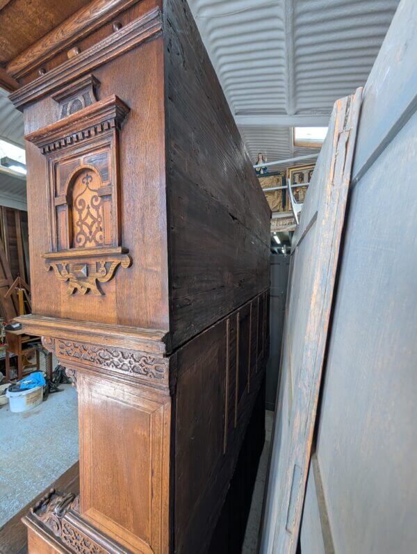 Fantastic 1888 Outsize German Oak Walnut Marquetry Cabinet
