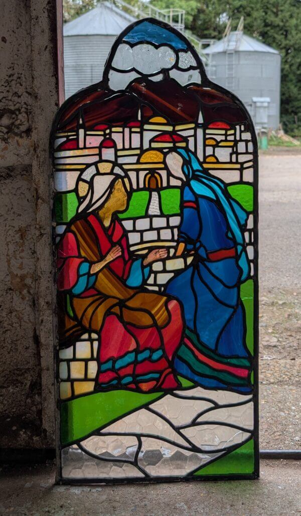 Simple Vibrant 1920's Stained Glass Window Jesus & Woman at the Well