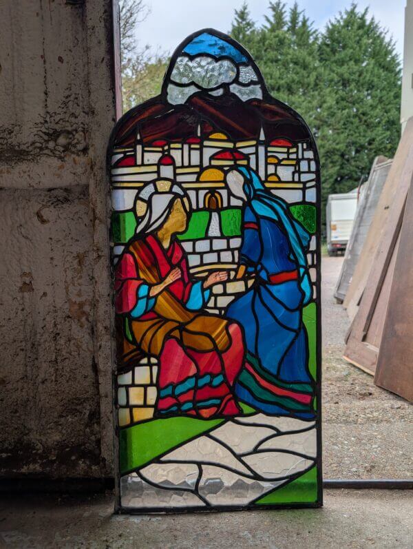 Simple Vibrant 1920's Stained Glass Window Jesus & Woman at the Well