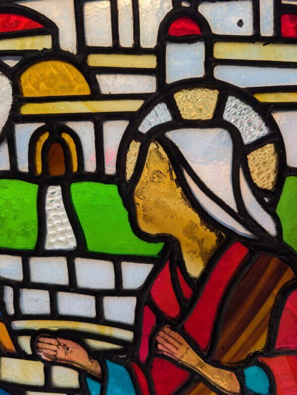 Simple Vibrant 1920's Stained Glass Window Jesus & Woman at the Well