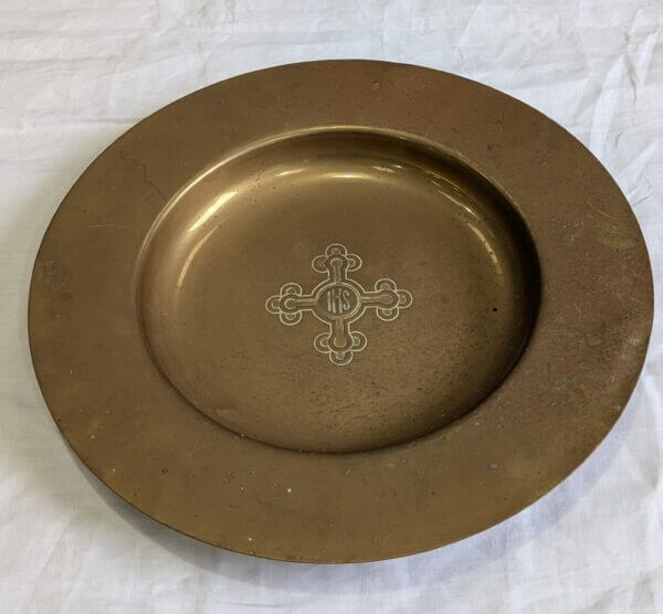 Large Vintage Brass 'IHS' Church Communion Plate