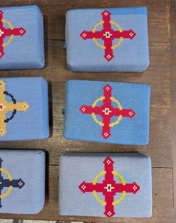 Set of Nine Church Kneelers Hassocks Cushions with Decorative Cross Designs