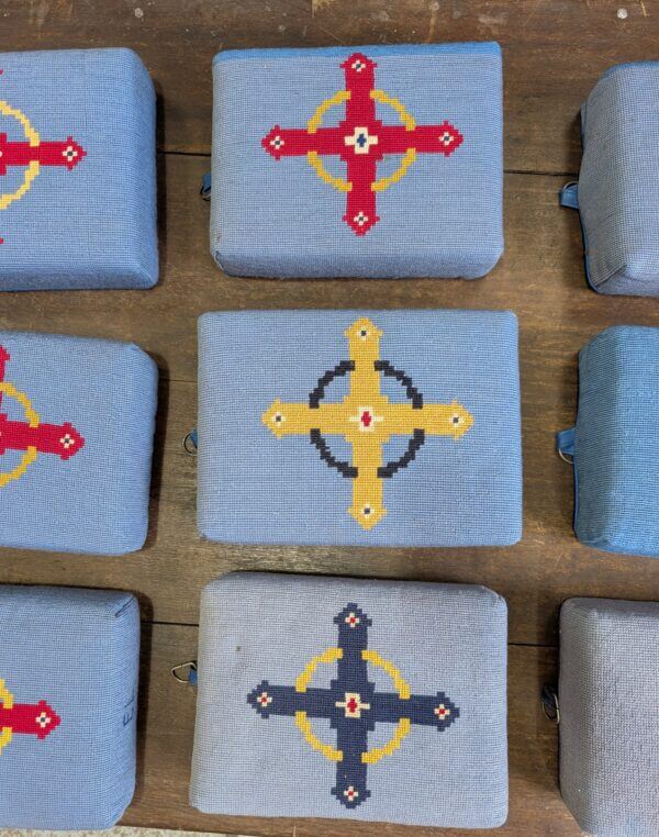 Set of Nine Church Kneelers Hassocks Cushions with Decorative Cross Designs