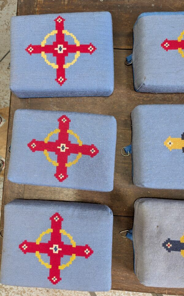 Set of Nine Church Kneelers Hassocks Cushions with Decorative Cross Designs