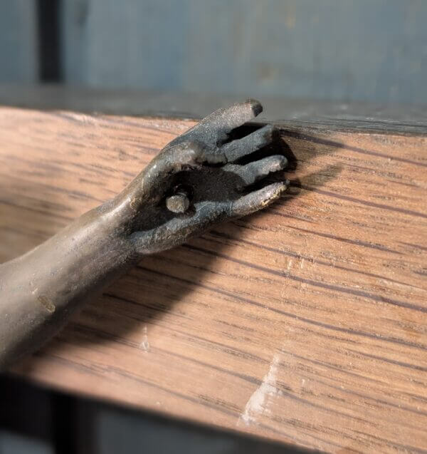 Early 1900's Extremely Heavy Bronze & Oak Medium Size Wall Crucifix