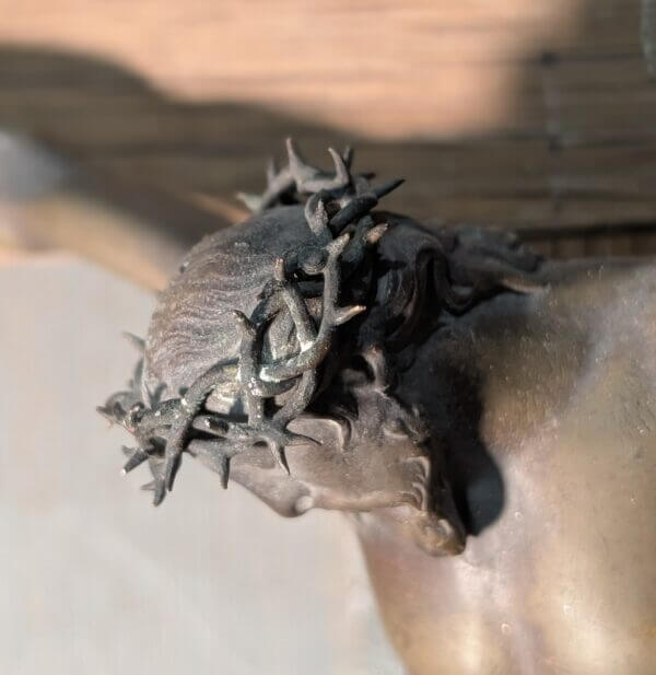 Early 1900's Extremely Heavy Bronze & Oak Medium Size Wall Crucifix