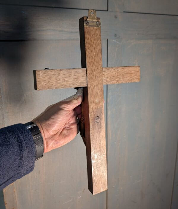 Early 1900's Extremely Heavy Bronze & Oak Medium Size Wall Crucifix