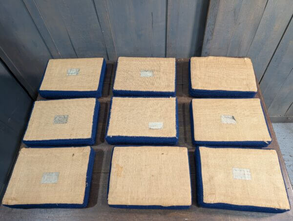 Set of Nine Hand Made Church Kneelers Hassocks Cushions with White English Rose on Blue Background