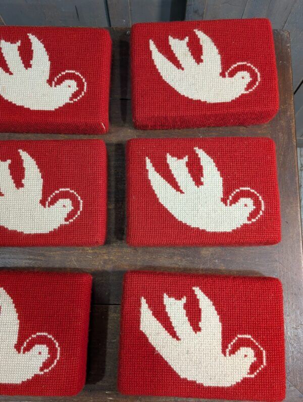 Simple & Stylish Embroidered Red & White 'Dove' Church Hassocks Cushions Kneelers Set of 9