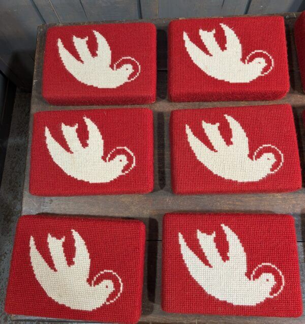 Simple & Stylish Embroidered Red & White 'Dove' Church Hassocks Cushions Kneelers Set of 9