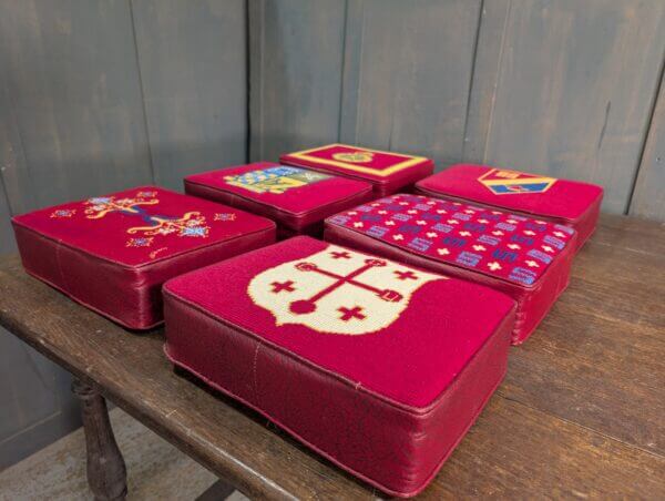 Set of 6 Embroidered Red Church Kneelers Hassocks Cushions #1
