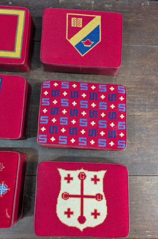 Set of 6 Embroidered Red Church Kneelers Hassocks Cushions #1