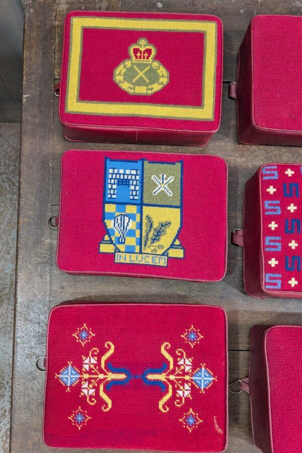 Set of 6 Embroidered Red Church Kneelers Hassocks Cushions #1