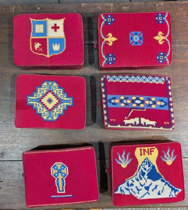 Set of 6 Embroidered Red Church Kneelers Hassocks Cushions #2
