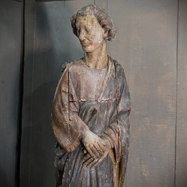 Very Early Pre-Reformation Caved Wooden Polychrome Religious Statue of St John the Evangelist