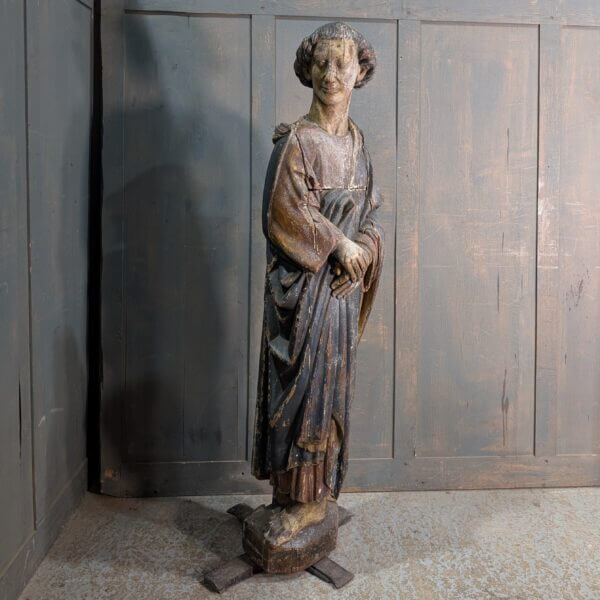 Very Early Pre-Reformation Caved Wooden Polychrome Religious Statue of St John the Evangelist