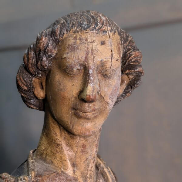 Very Early Pre-Reformation Caved Wooden Polychrome Religious Statue of St John the Evangelist