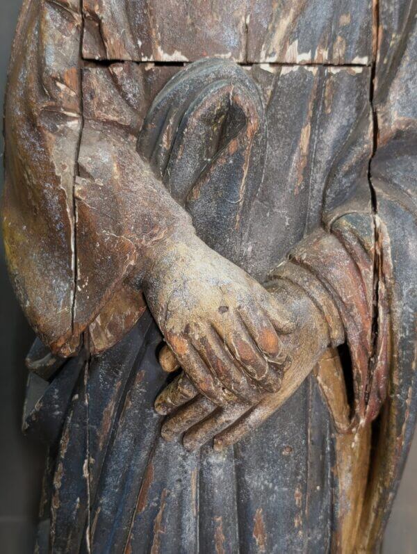 Very Early Pre-Reformation Caved Wooden Polychrome Religious Statue of St John the Evangelist