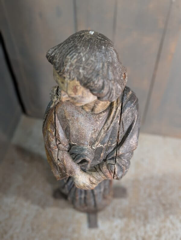 Very Early Pre-Reformation Caved Wooden Polychrome Religious Statue of St John the Evangelist