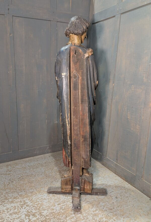 Very Early Pre-Reformation Caved Wooden Polychrome Religious Statue of St John the Evangelist