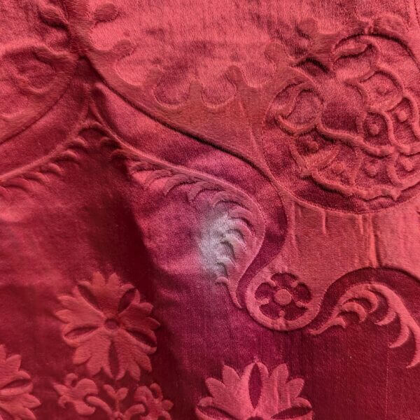 Vintage Well Worn Cope Old Blood Red Damask Silk with Broad Gold/Blue Orphreys