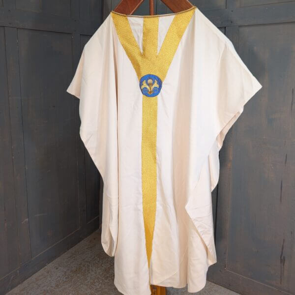 Modern 1980's Buttermilk Chasuble with Gold Orphreys Chalice & Lilies