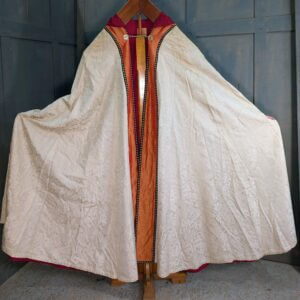 1950's Vintage Oatmeal Damask Silk with Iridescent Orange Silk Orphreys