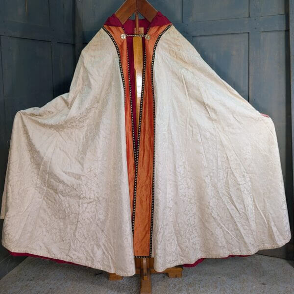 1950's Vintage Oatmeal Damask Silk with Iridescent Orange Silk Orphreys