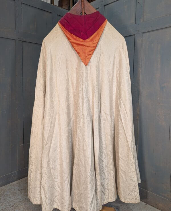 1950's Vintage Oatmeal Damask Silk with Iridescent Orange Silk Orphreys