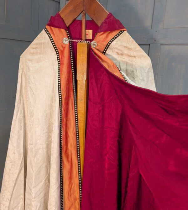 1950's Vintage Oatmeal Damask Silk with Iridescent Orange Silk Orphreys
