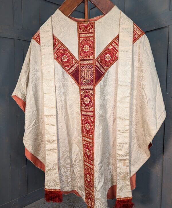 Very Fine Dark Cream Damask Silk with Ornate Gold Embroidered Orphreys - Needs Repair
