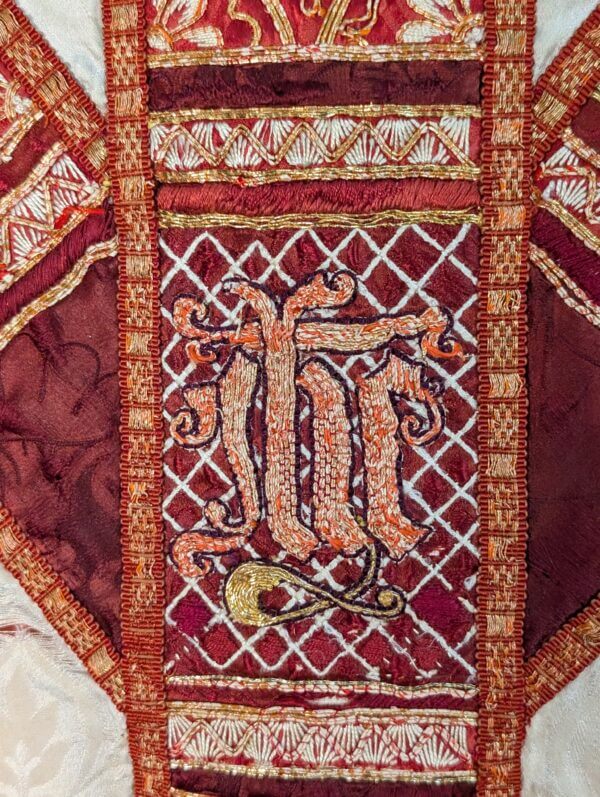 Very Fine Dark Cream Damask Silk with Ornate Gold Embroidered Orphreys - Needs Repair