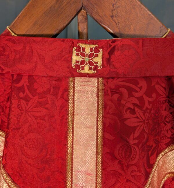 Vintage Carmine Damask Silk 'Dove of Peace' Chasuble with Stole - Project -