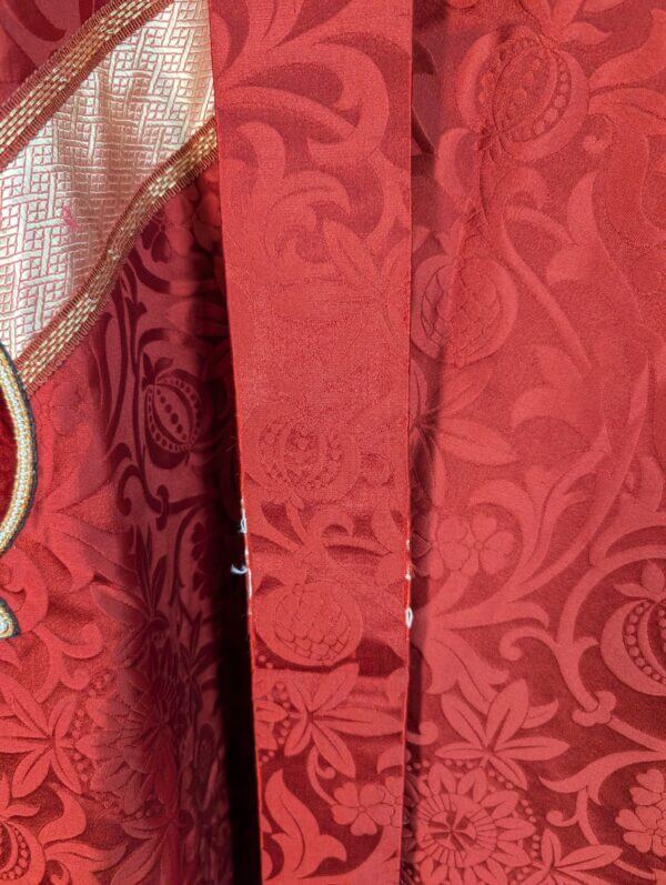 Vintage Carmine Damask Silk 'Dove of Peace' Chasuble with Stole - Project -