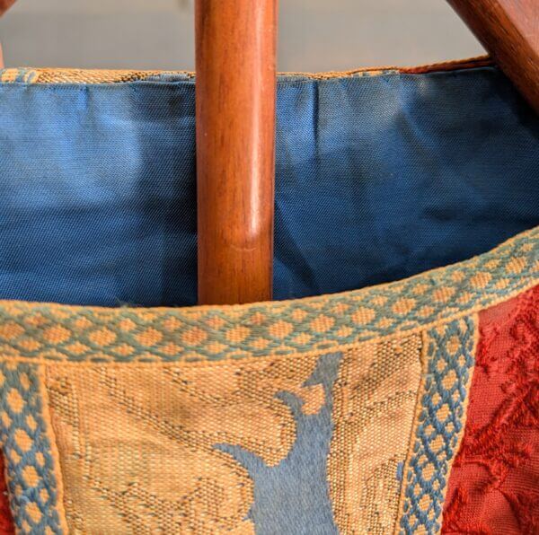 Unusual Vintage Terracotta Cotton Brocade Chasuble with Blue Gold Orphreys