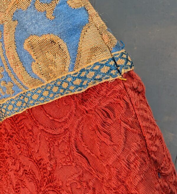 Unusual Vintage Terracotta Cotton Brocade Chasuble with Blue Gold Orphreys
