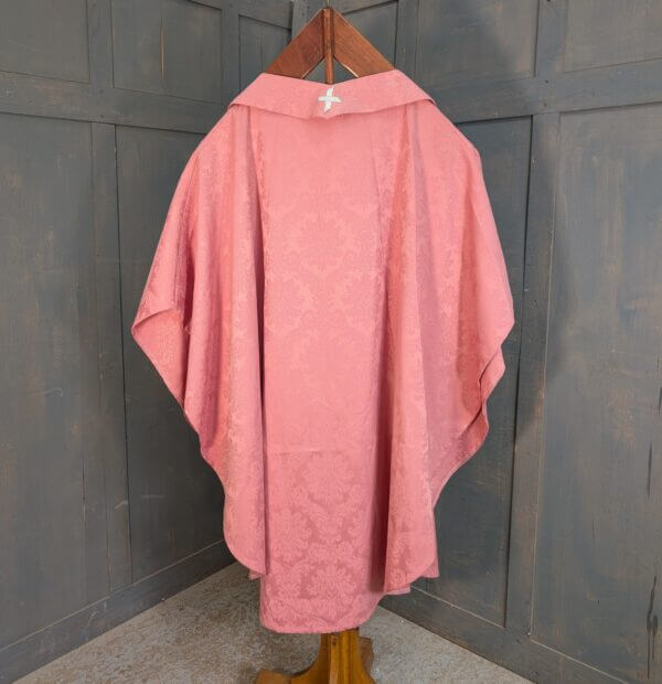 Vintage Unlined Striking Salmon Damask Chasuble with Stole