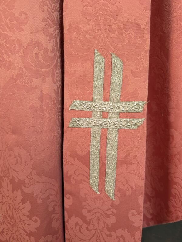 Vintage Unlined Striking Salmon Damask Chasuble with Stole
