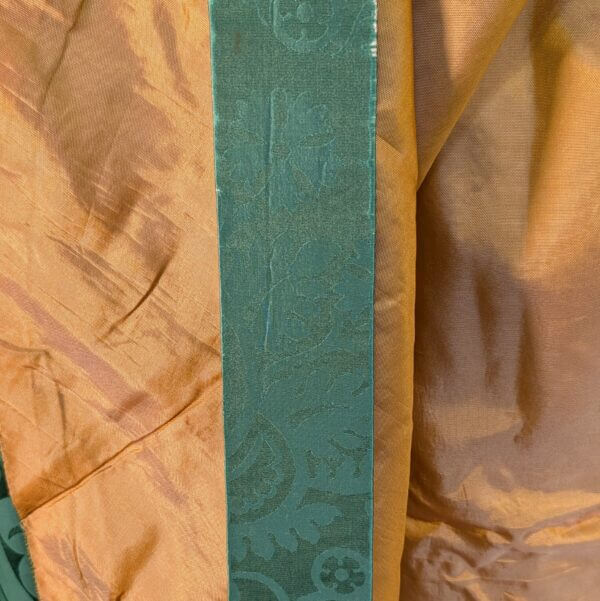 Vintage Nephrite Green Damask Silk Chasuble with Red Gold Orphreys