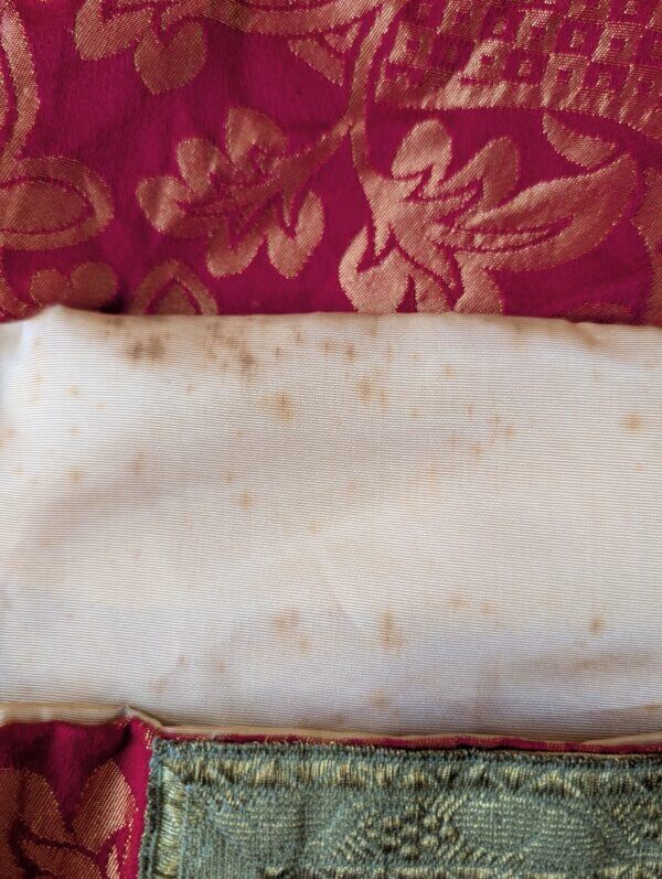 Watts & Co Red & Gold Silk Damask Chasuble with Large Cross plus Stole Burse Veil