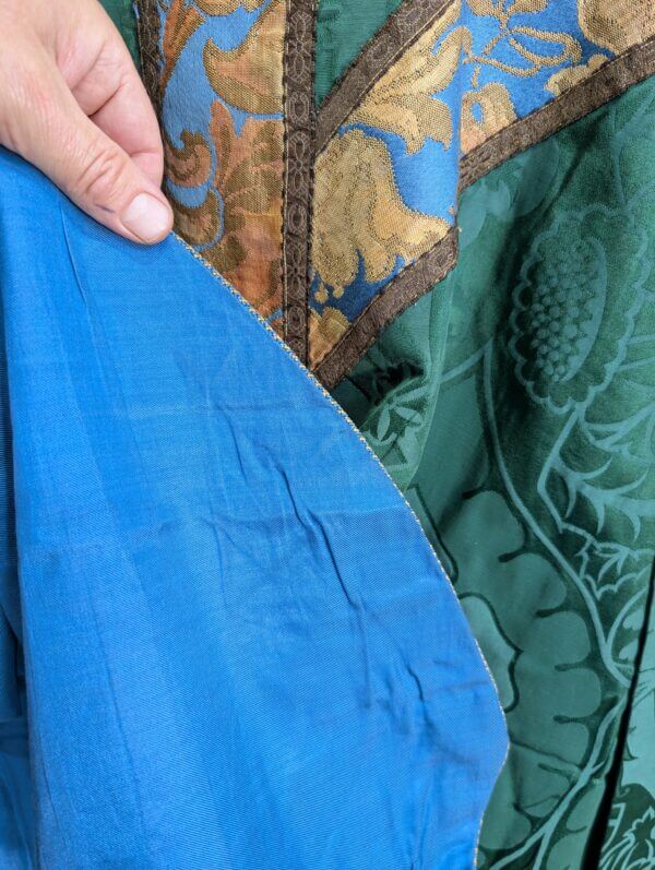 Vintage Nephrite Green Damask Silk Chasuble with Blue Gold Orphreys