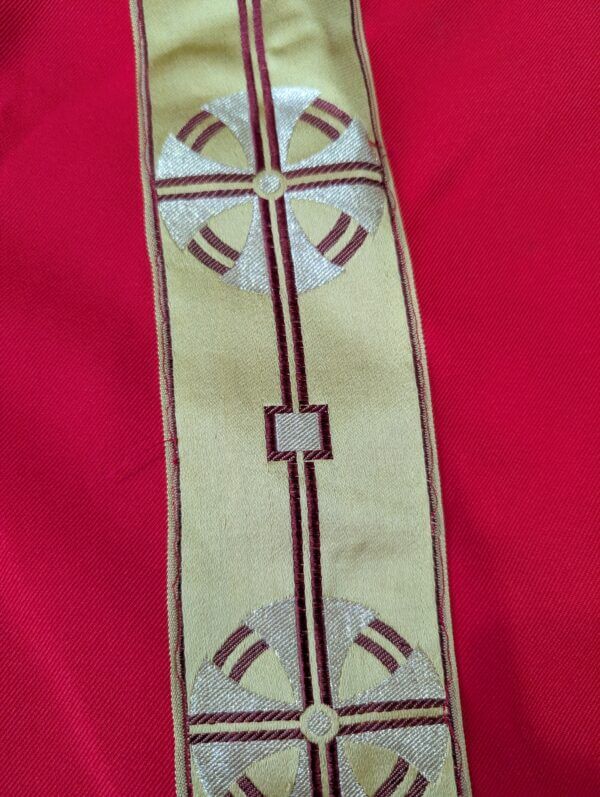 Modern Polyester Scarlet & Gold Chasuble with Post Deco Designs