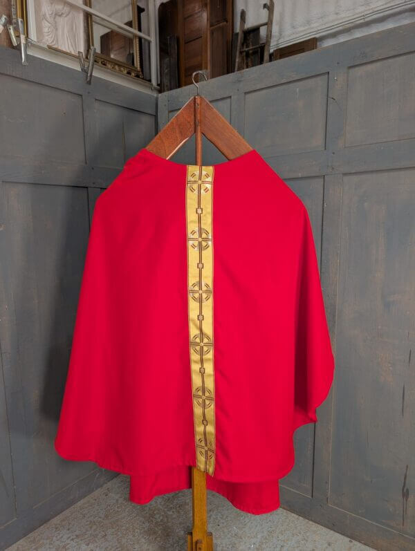 Modern Polyester Scarlet & Gold Chasuble with Post Deco Designs