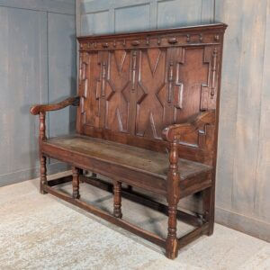 Tall Victorian Ornate Panelled Oak Settle