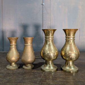 Vintage & Antique Group of Four Heavy Brass Church Flower Vases