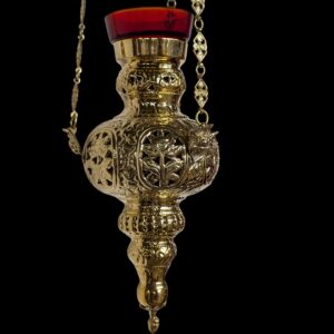 Hanging Orthodox Sanctuary Ryasna Patterned Chains & Large Candle Oil Holder